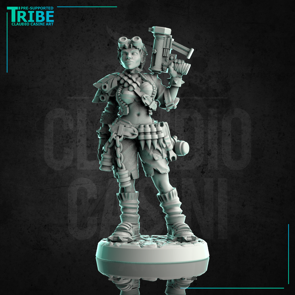 (0246) Female post apocalyptic warrior bounty hunter with a gun